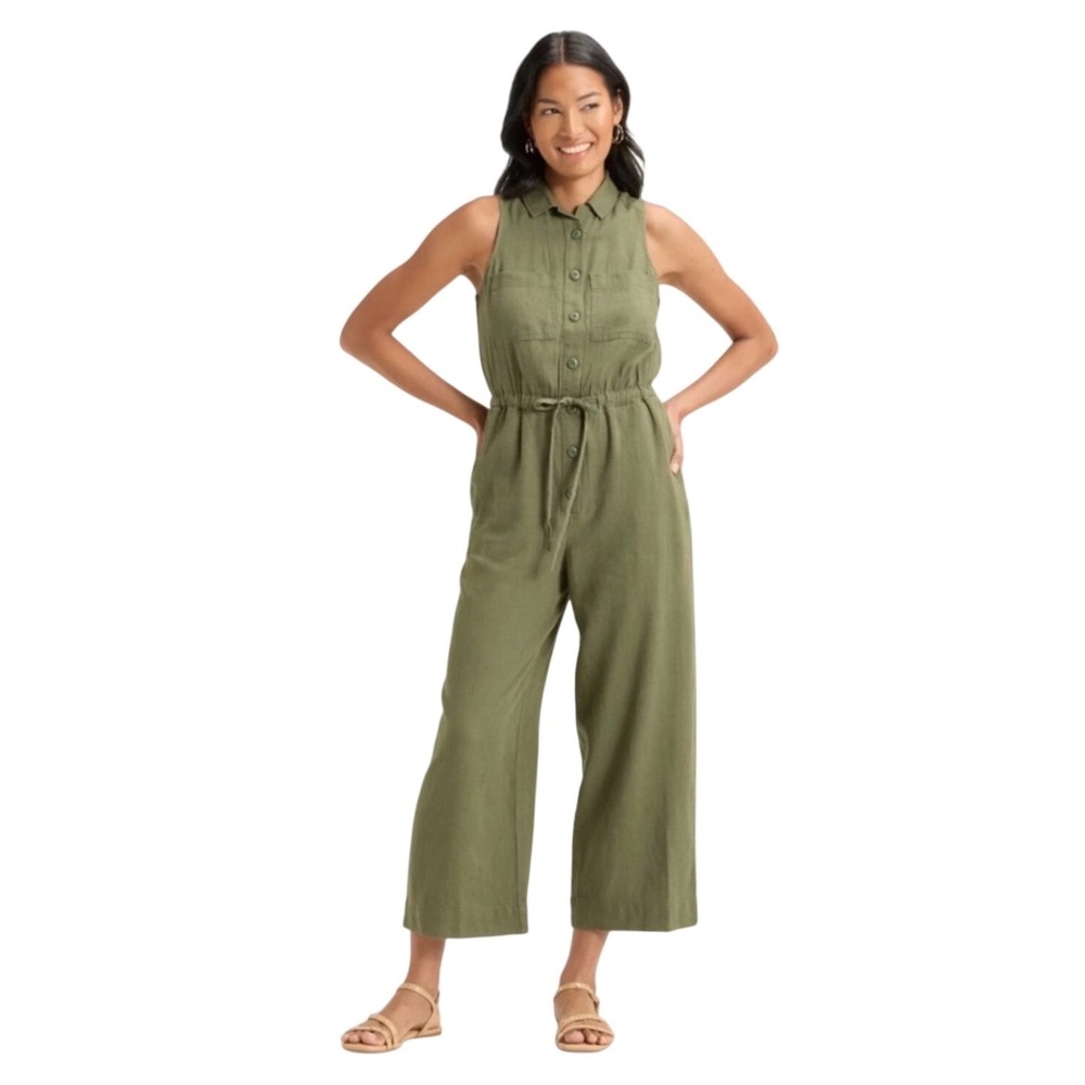Universal Thread Sleeveless Wide Leg Jumpsuit Olive Green Utility Rayon Large